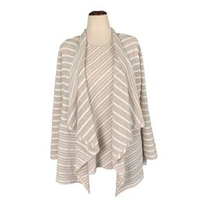 Chico's 2-Piece Beige White Striped Open Front Knit Cardigan Tank Textured Large